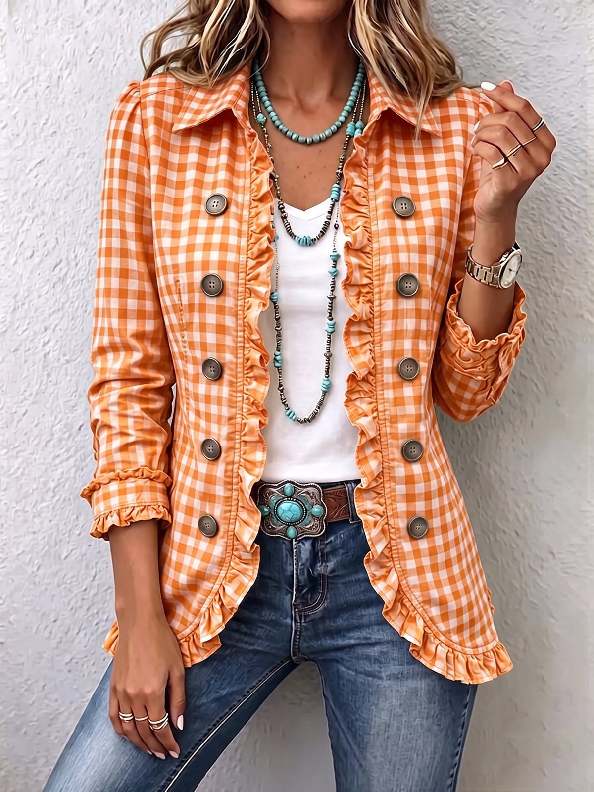 Odette | Gingham Ruffle Jacket