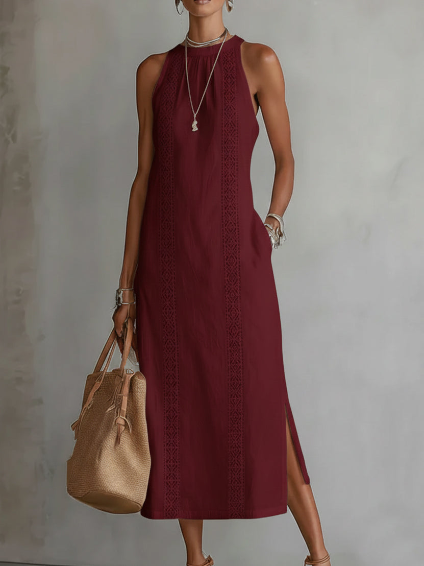 Jimena | Embroidered Cotton-Linen Midi Dress