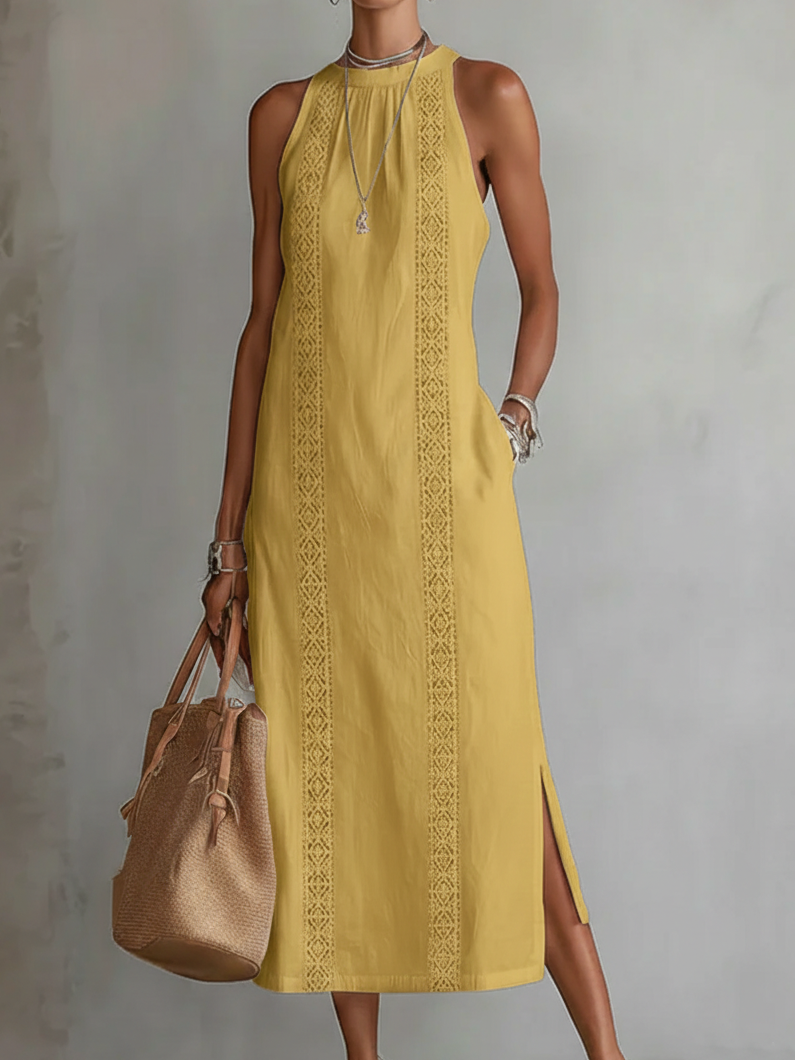 Jimena | Embroidered Cotton-Linen Midi Dress