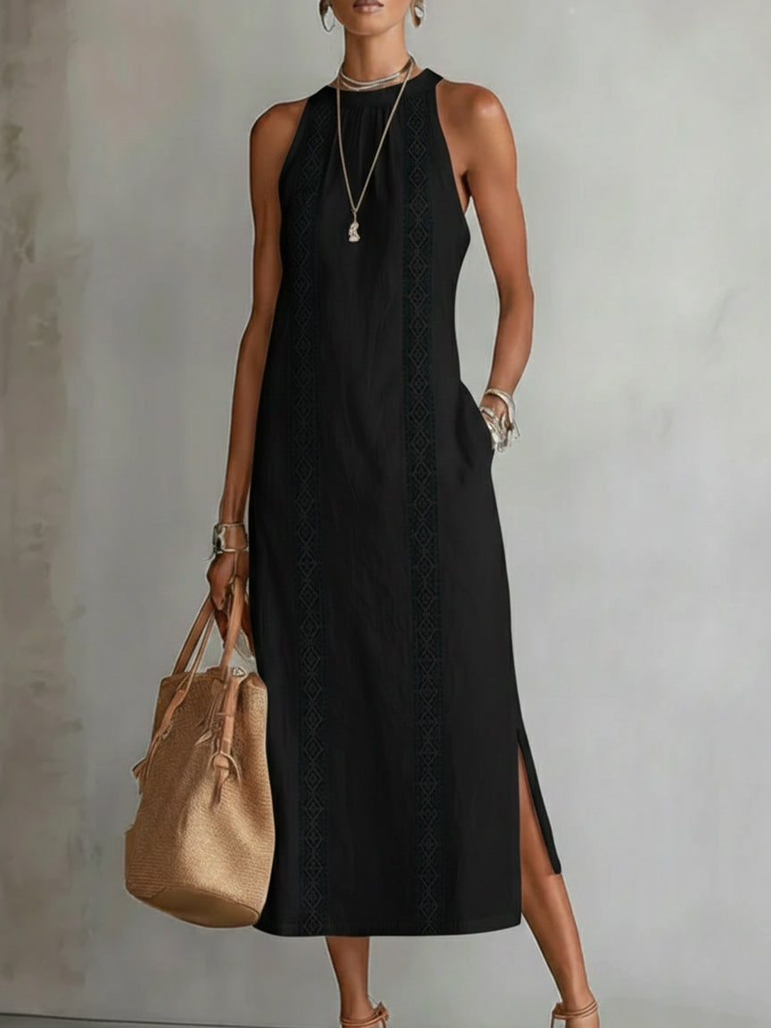 Jimena | Embroidered Cotton-Linen Midi Dress
