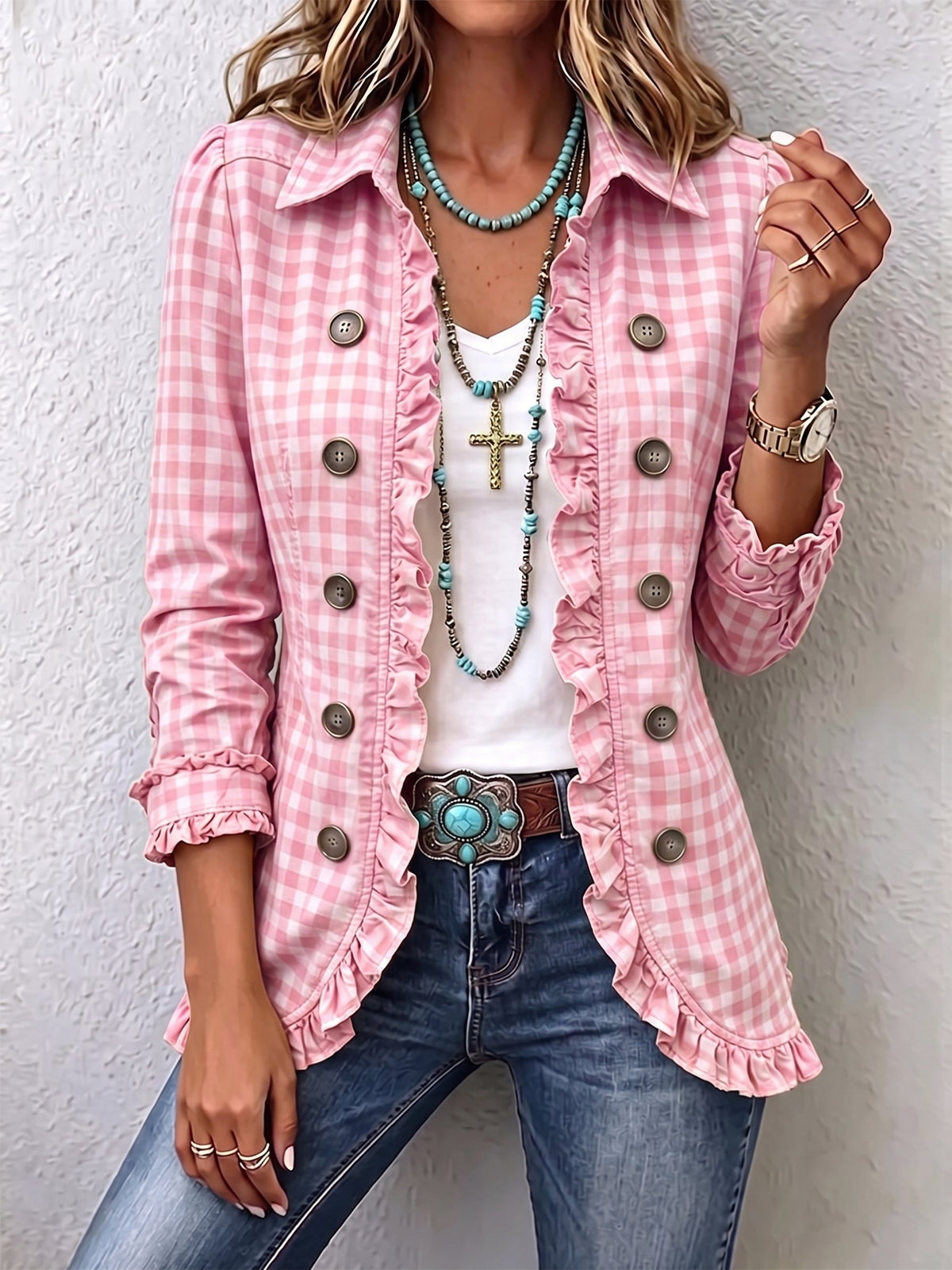 Odette | Gingham Ruffle Jacket