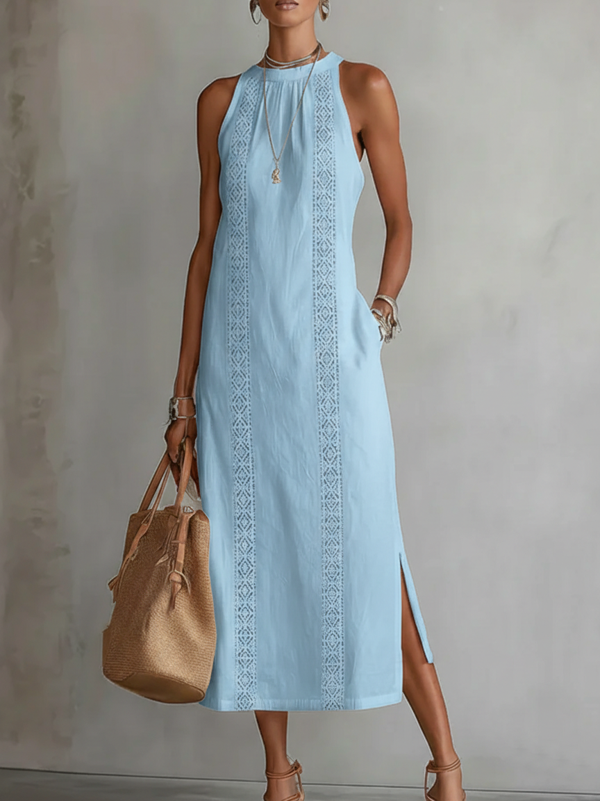 Jimena | Embroidered Cotton-Linen Midi Dress
