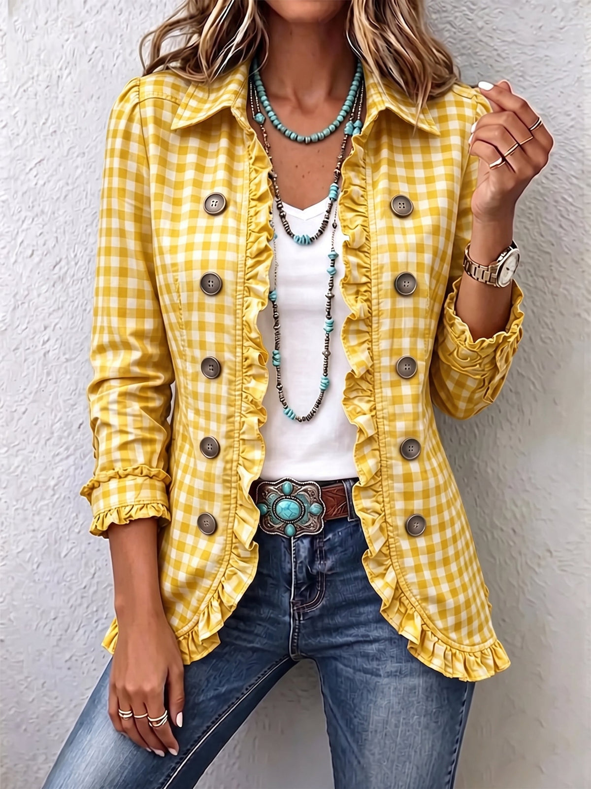 Odette | Gingham Ruffle Jacket