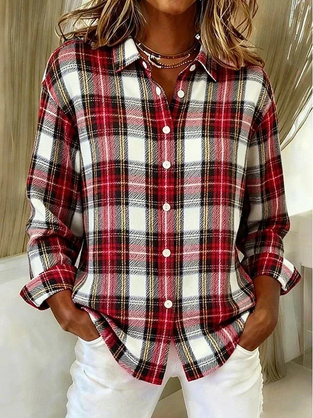 Rowena | Vintage Plaid Button-Front Blouse