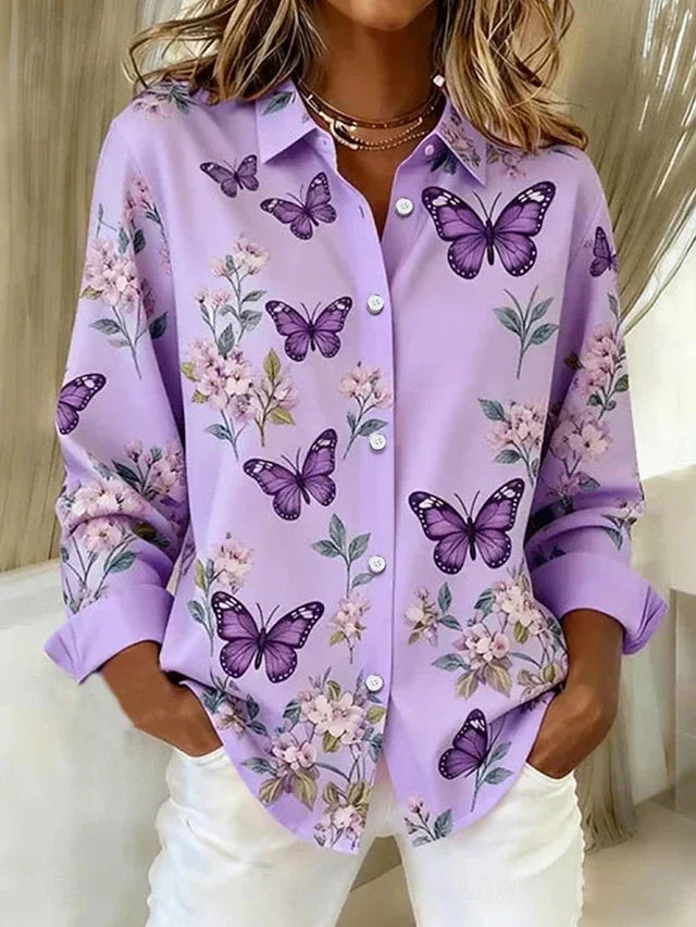 Sabina | Butterfly Print Button Blouse