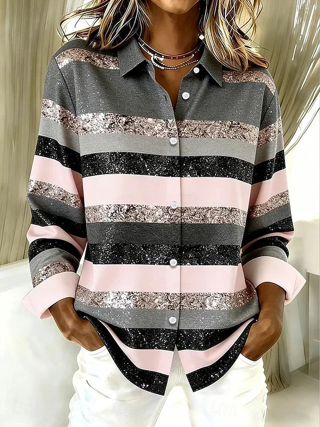 Kitty | Horizontal Stripe Button Blouse